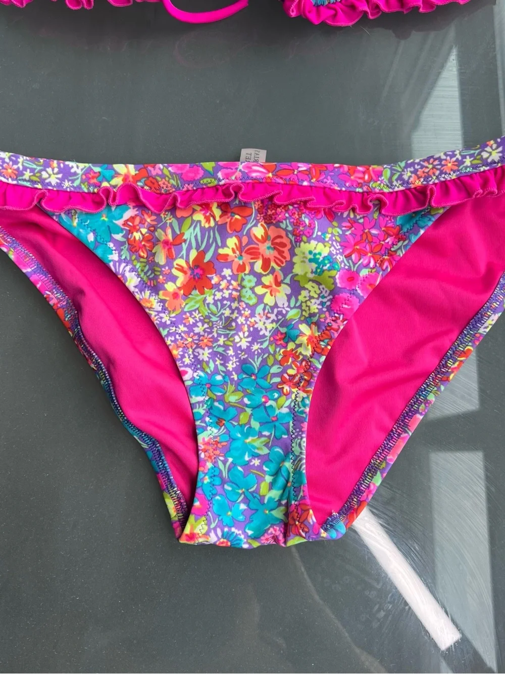 Victoria's Secret Hot Pink Floral Trim Bikini Bottoms - Picture 2 of 8